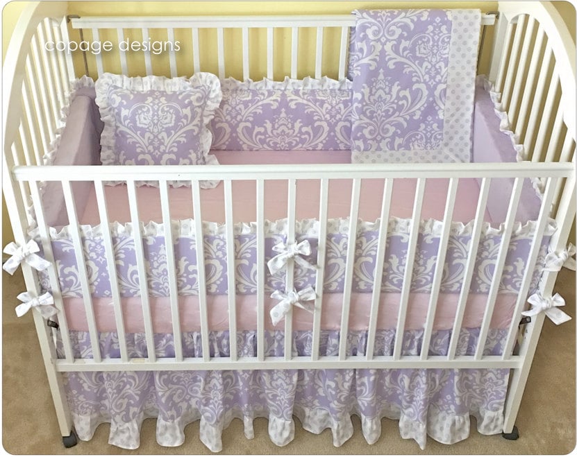 LILAC OZBORNE DAMASK 4Pc Baby Crib Bedding Set Includes