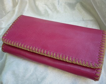 Tri-fold Woman Leather Clutch Wallet, Leather Wallet, Leather Purse Wallet, Handstiched, Hand-sewn