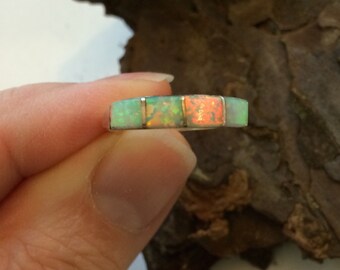 Opal Ring Sterling Silver Four Stone Band