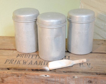 Dutch kitchen canisters set of 3 aluminum kitchen storage tins wedding gift housewarming gift