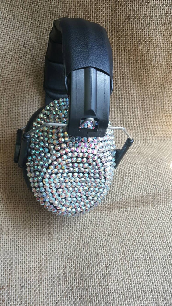 Blinged Out Custom Ear Muffs Rhinestone Crystals Shooting