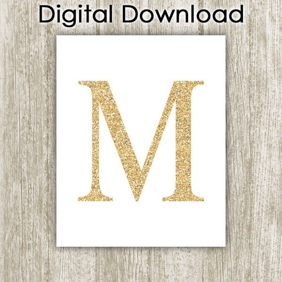 gold glitter letter m printable 8x10 instant by savvysilverart