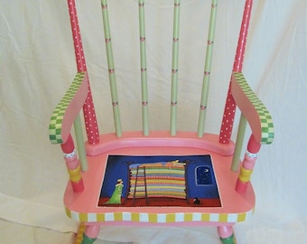 Princess rocking chair, girl's rocking chair, custom hand painted furniture, children's furniture, princess and the pea, rocking chairs