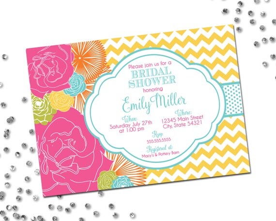 Bridal Shower Invitation - Floral Bridal Shower - Big Bright Multi Color Blooms - Pink Yellow Blue Orange Green - Printable Il_570xn