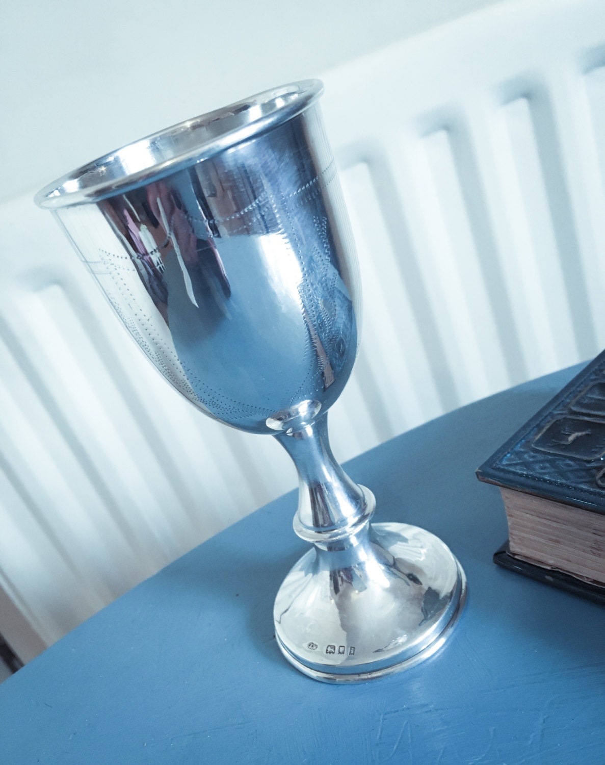 Antique sterling silver kiddush cup 1924 London. Large