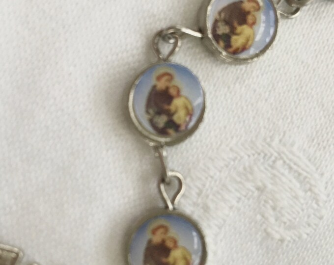 St Anthony Chaplet, Intaglio St Anthony with Baby Jesus, Mini Rosary, Religious Bracelet