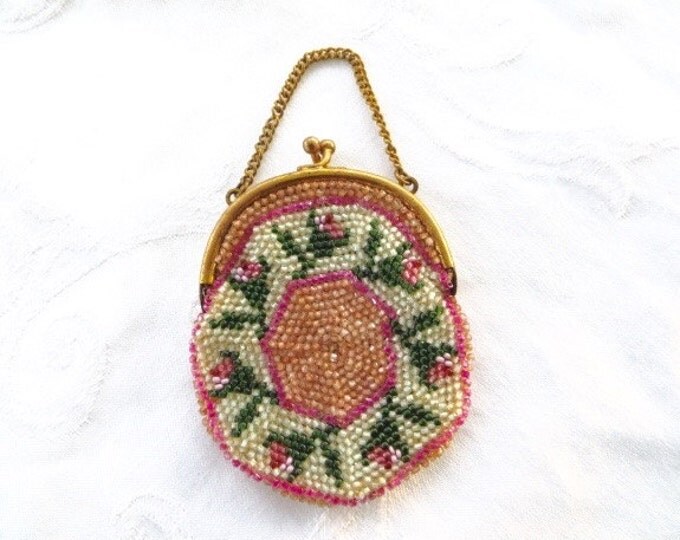 Antique Coin Purse, Made in Germany, Change Purse, Beaded Bag, Vintage Coin Holder