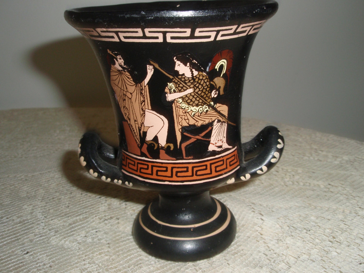 Greek Urn Classic Black pottery Urn with Hermes and