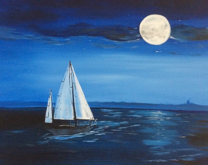Moonlight Sailing - Acrylic Painting on Canvas