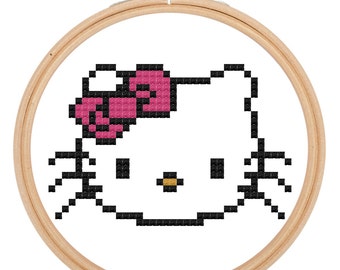 Hello Kitty Style Cross Stitch Pattern Download Needlework Embroidery Beginner