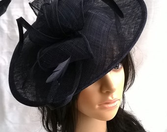 Navy Blue Feather Fascinator..Stunning shaped Fascinator on a Headband..