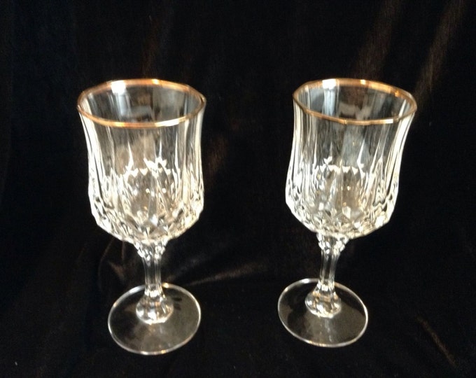 Gold Rim Wine Glasses - Cristal D'Arques - Durand Longchamp Stemware - Vintage Crystal Wine Stemware - Barware Gift