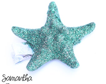 Dark Green Glitter Starfish Hair Clip