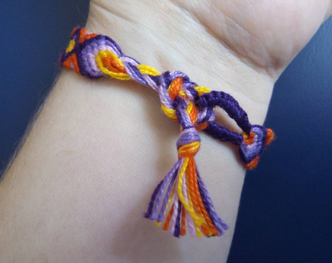 Friendship Bracelet, Macrame, Woven Bracelet, Wristband, Knotted Bracelet - Purple Yellow Orange Diamond pattern