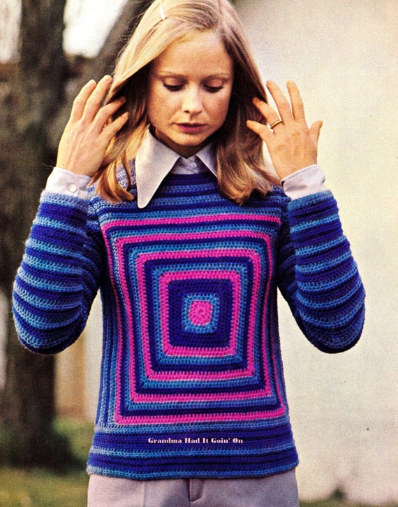 Vintage 70s Sweater Crochet Granny Top - Crochet Pattern - PDF Instant Download - Square Sweater - Digital Pattern - Crochet Blouse Pattern