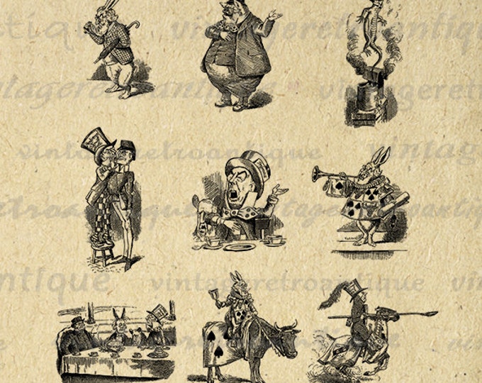 Alice in Wonderland Parody Characters Digital Printable Download Graphic Image Antique Clip Art for Transfers Printing etc HQ 300dpi No.2508