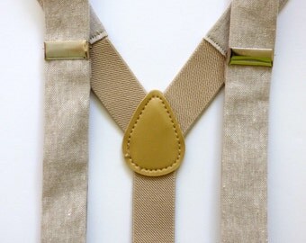 Toddler suspenders, khaki linen boys suspenders, kids suspenders, spring outfit baby boy, toddler boys Easter outfit - made to order