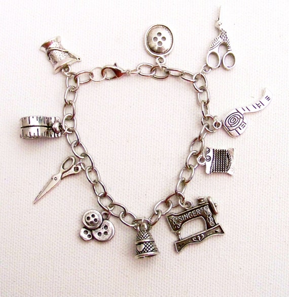 Sewing themed charm bracelet metal charm by InspiredDesignsByRob