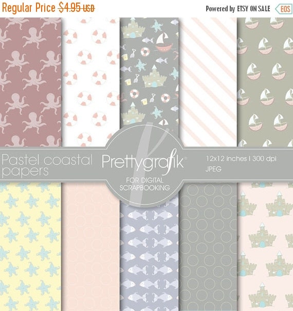 80% OFF SALE Pastel coastal digital paper, commercial use, scrapbook papers, background - PS512 Il_570xn
