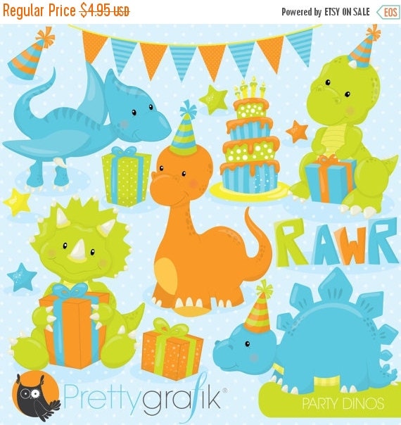 Download 80% OFF SALE Birthday dinosaur party clipart by ...