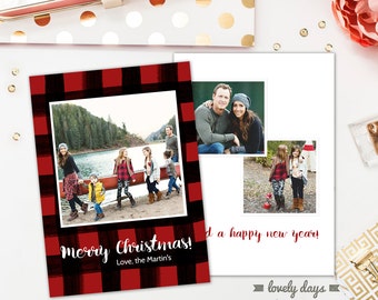 Christmas Card Template for Photographers Buffalo Check Plaid Instant Download