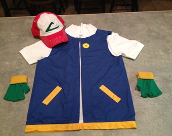 Boys 10/12 Ash Ketchum Pokemon Trainer Costume - 3 pc POKEMON GO - cosplay