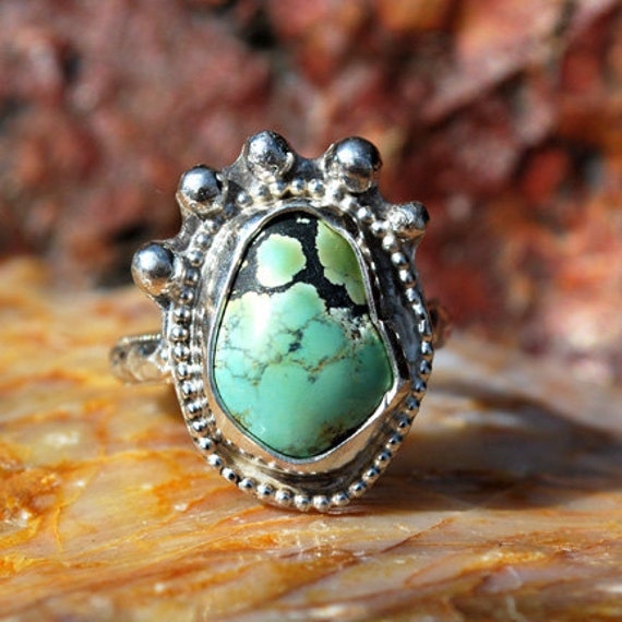 Turquoise Ring Spiderweb Turquoise Ring Genuine Turquoise