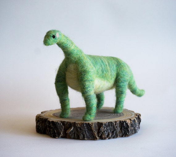 Cute Poseable Needle Felted Green Dinosaur