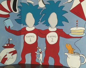 DISCOUNTED & READY 2 SHIP! Dr. Seuss - Cat In The Hat - Thing 1 and 2 - Hand Drawn and Painted Photo Op Display / Cutout Board!