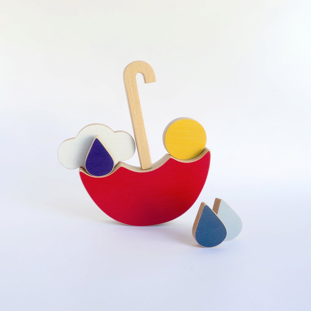 Red Umbrella Wooden Toy Eco friendly Kids Balancing Toy