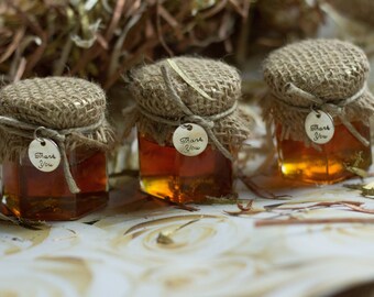 Set of 12- 2oz. Honey Jar Favors- Wedding Jar Favors- Rustic Favors- Bridal Shower, Baby Shower Favors
