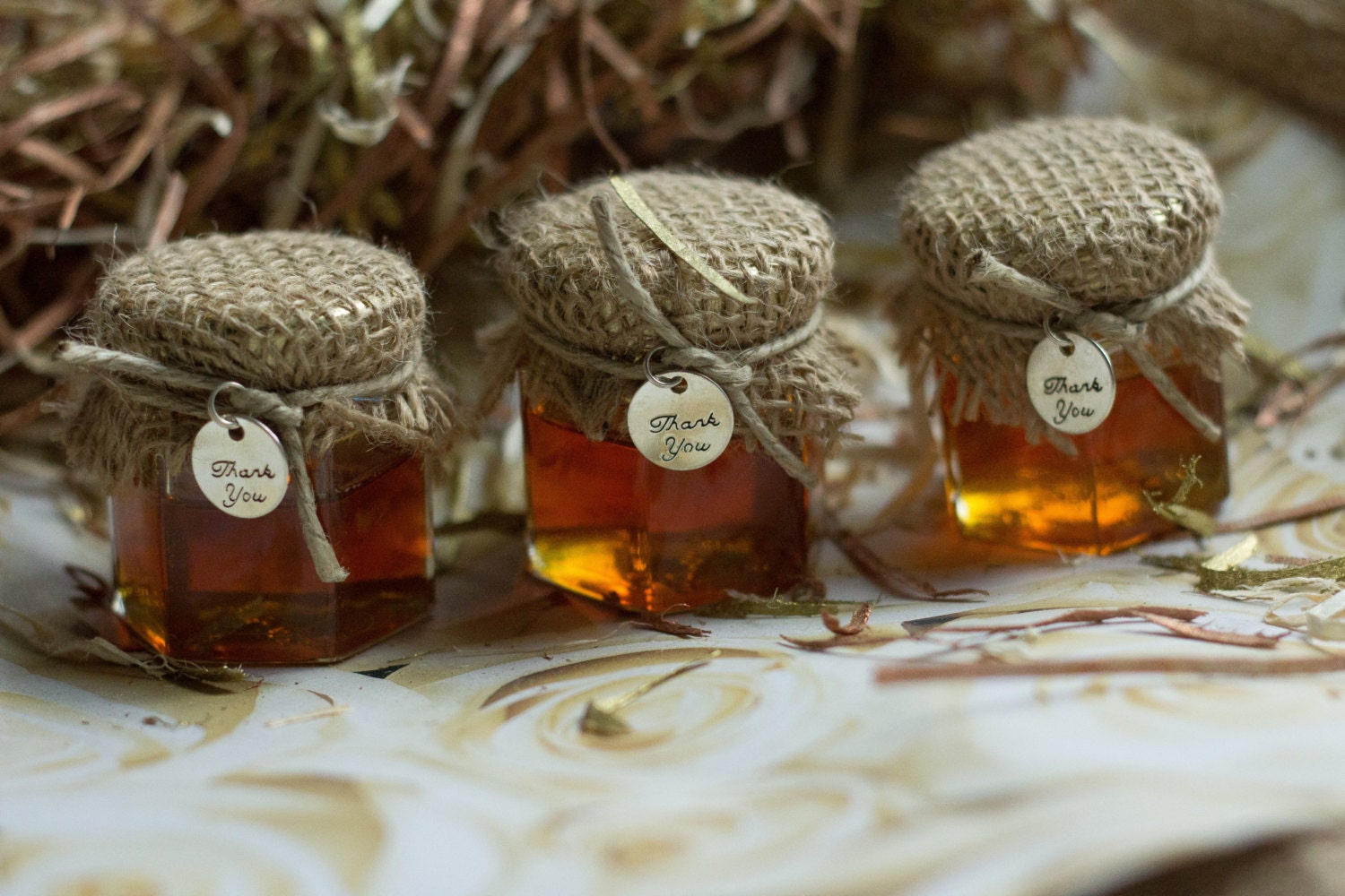 Set of 12 2oz. Honey Jar Favors Wedding Jar Favors Rustic