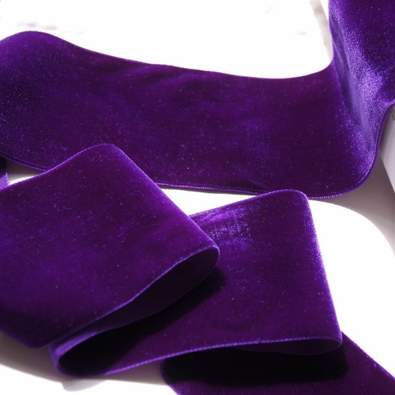 Vintage French Velvet Ribbon Trim 72mm Wide Purple Velvet