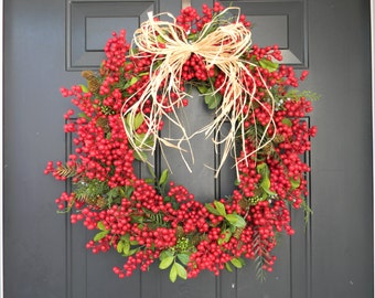 SALE, Christmas Wreath, Berry Holiday Wreath, Christmas Wreaths, Holiday Wreath, Red Christmas Wreath, Christmas Door, Christmas Door Wreath