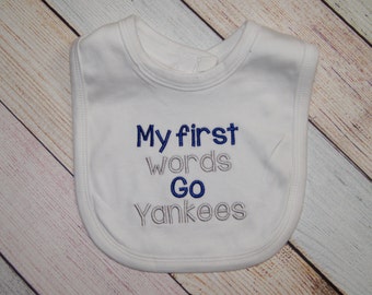 New York Yankees Baby Bib - Yankees Baby Girl - Yankees Baby Boy - Embroidered Baby Bib - Baby Shower Gift - New York Baby - Go Yankees