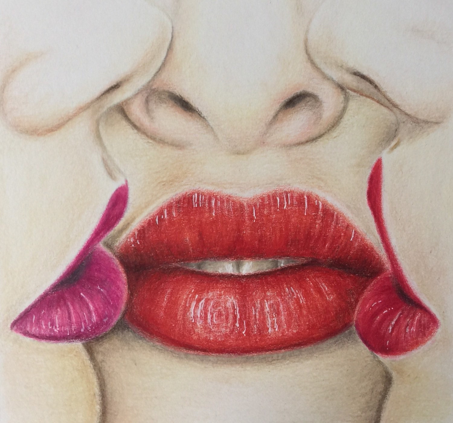 Red lips colored pencil drawinglip paintingoriginal drawing