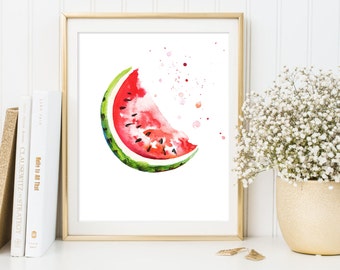Watermelon Print, Fruit Wall Art, Watercolor Art Print, Kitchen Decor, red decor, Watercolor Watermelon Print, watermelon printable