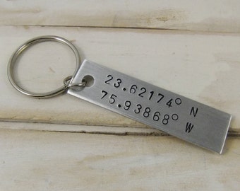 Latitude Longitude Keychain, Personalized Keychain, Long Distance Keychain, Customized Keychain