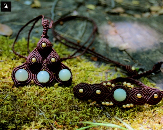 Macrame jewelry set green jade jewelry set bohemian jewelry