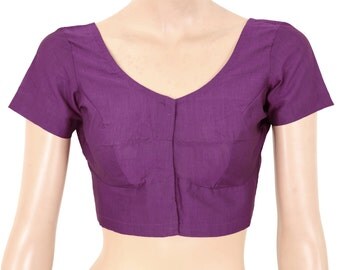 Readymade Saree Blouse - Dark Purple color - Cotton Blouse - All Sizes - Ready-made - Sari Blouse - Saree Top - Sari Top - For Women - 3821