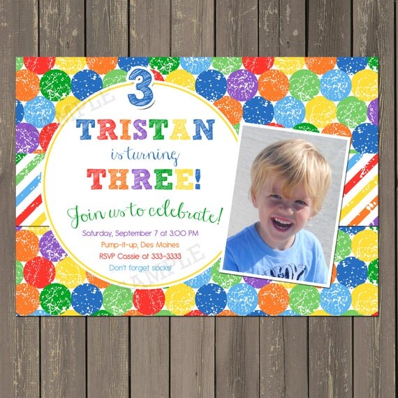Colorful Birthday Party Invitation, Polka Dots Birthday Invitation, Bright Colorful Dots Party Invite, Photo Invitation, Printable or DIY Il_570xn