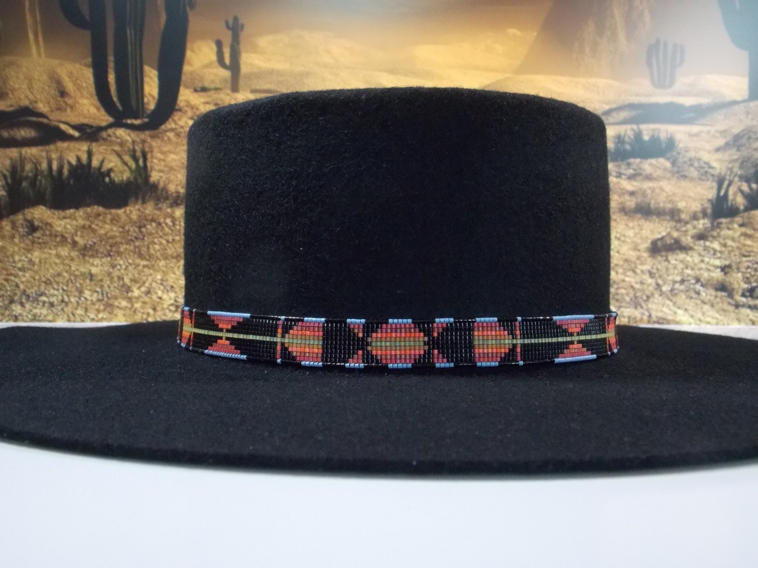Native American Beaded Hat Band In A Southwestern Sunset