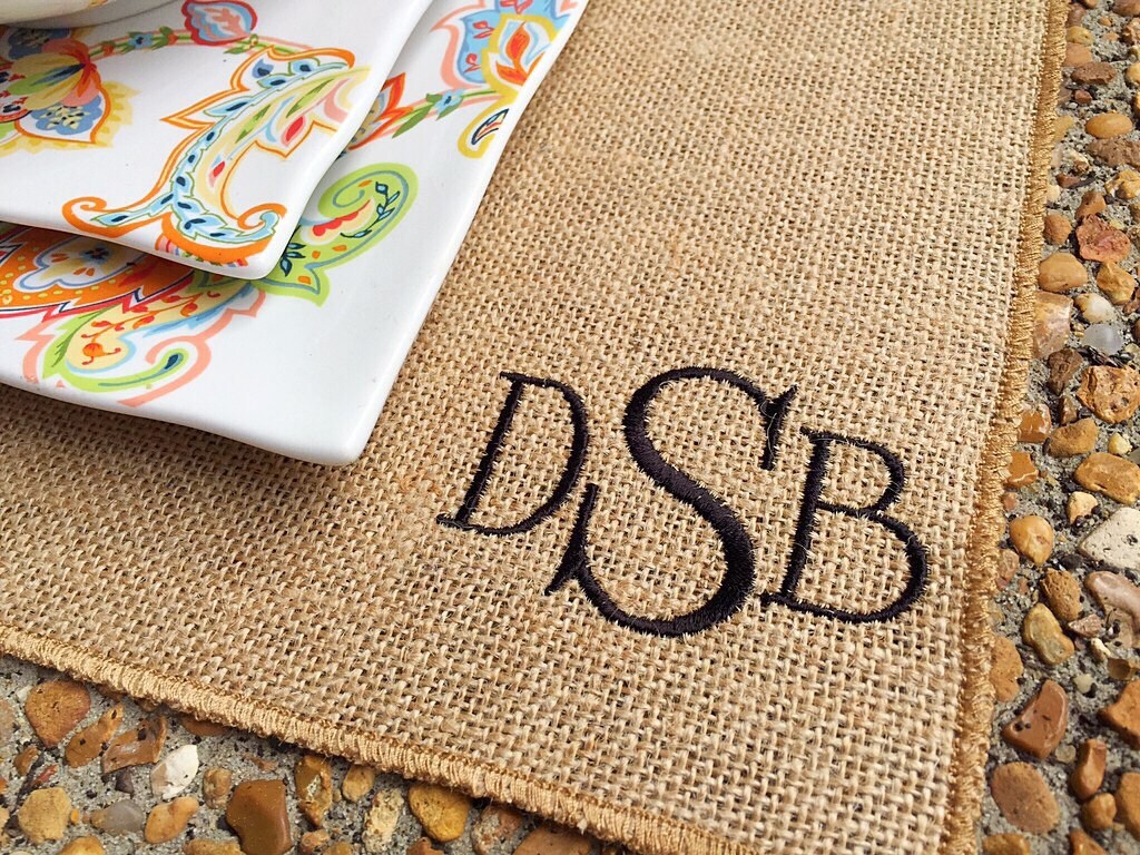 Set of Burlap Placemats Monogrammed Placemats by SassafrasHome