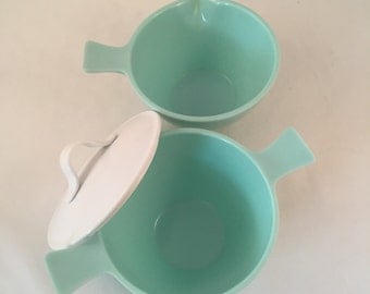 Sun Valley Melmac Cream and Sugar Set, Turquoise and White, Made in USA