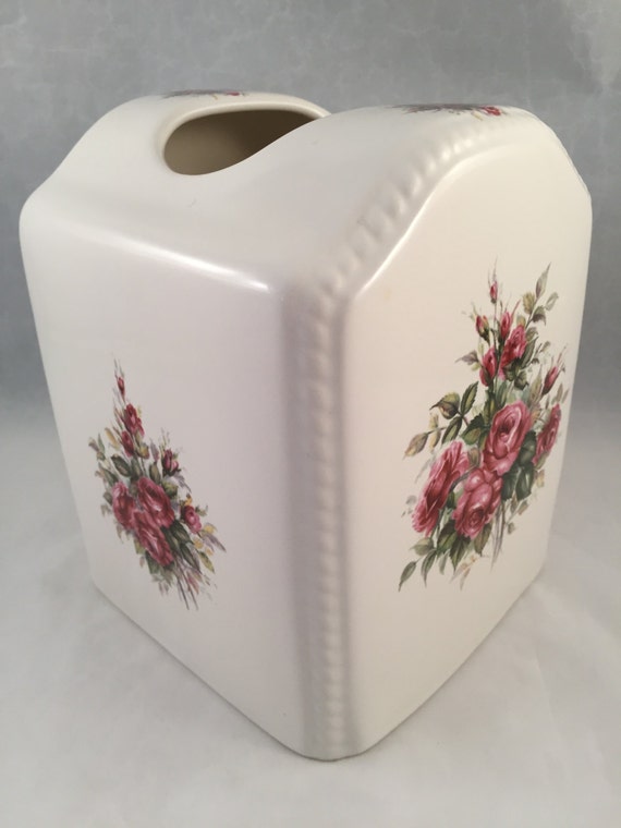 Vintage Ceramic Kleenex Box Beautiful Rose Design