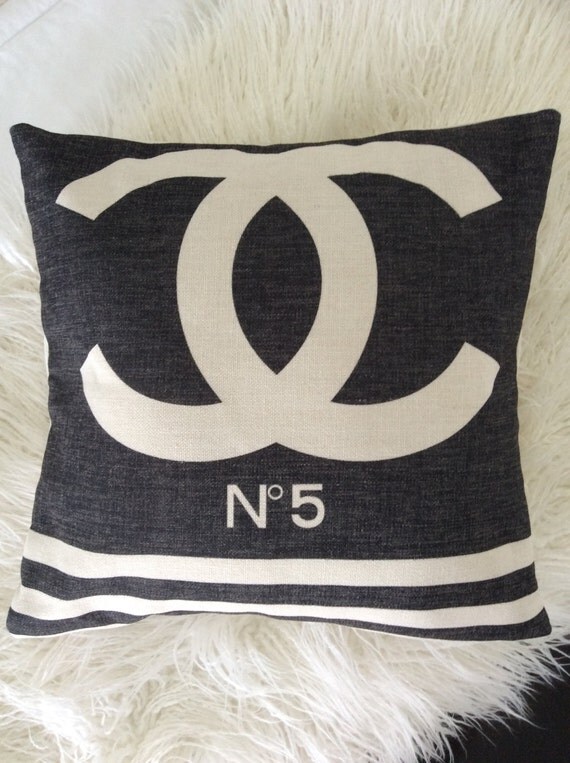 Chanel No. 5 Inspired pillow case cover black and white linen