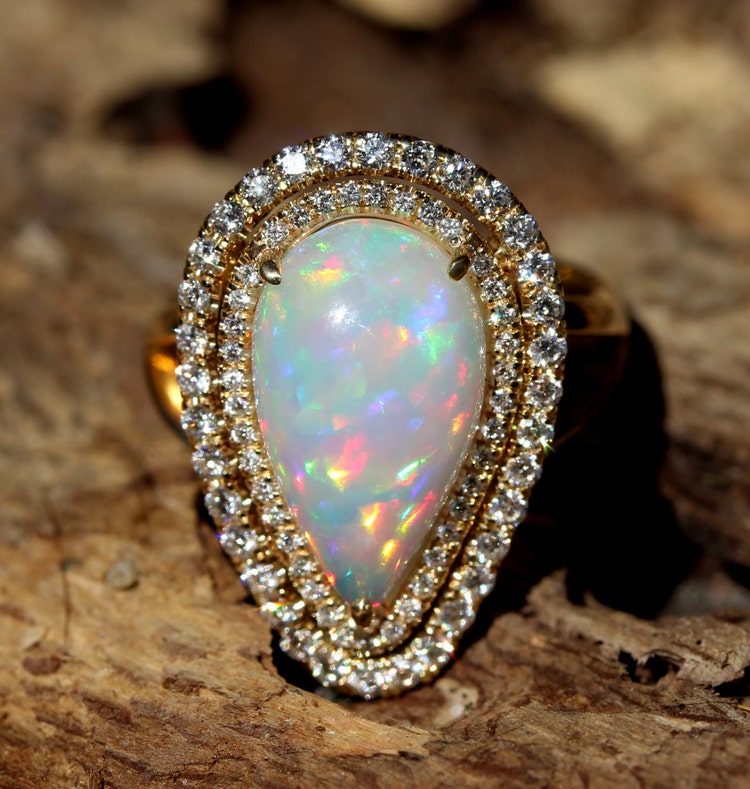 Opal & Diamond Ring 14k Yellow Gold Size 7 by ZoZoDesignsUSA