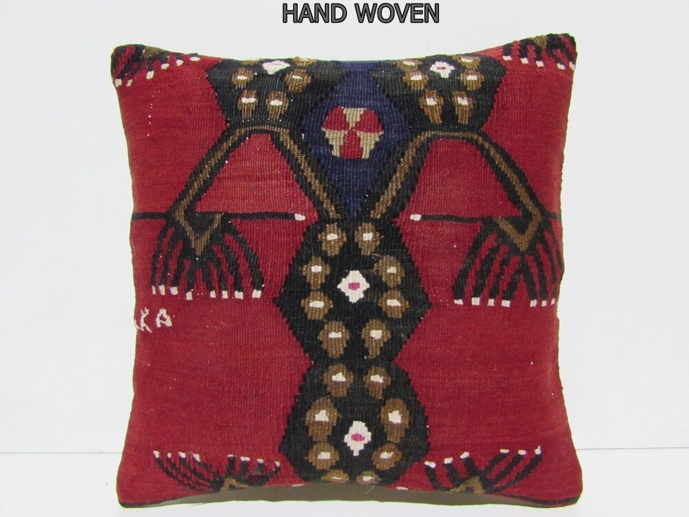 red kilim pillow 18x18 unique decorative by DECOLICKILIMPILLOWS