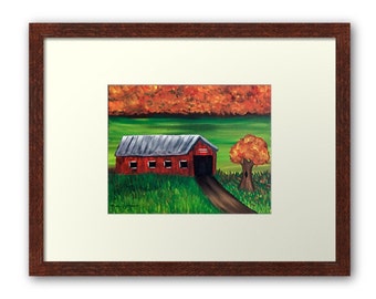 Autumn on the Farm Barn Matted and Framed Art Print