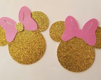 Minnie Mouse, Minnie Mouse Gold & pink, Minnie Mouse decorations, party decorations, Minnie Mouse cake toppers, straws, confetti